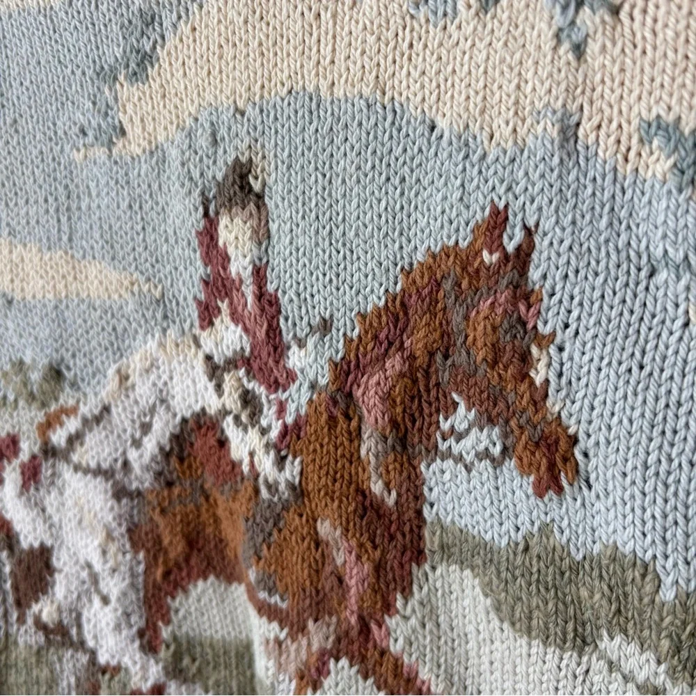 Vintage Ralph Lauren Equestrian Fox Hunt Sweater Size L Handknit Tapestry Horse - Picture 5 of 13